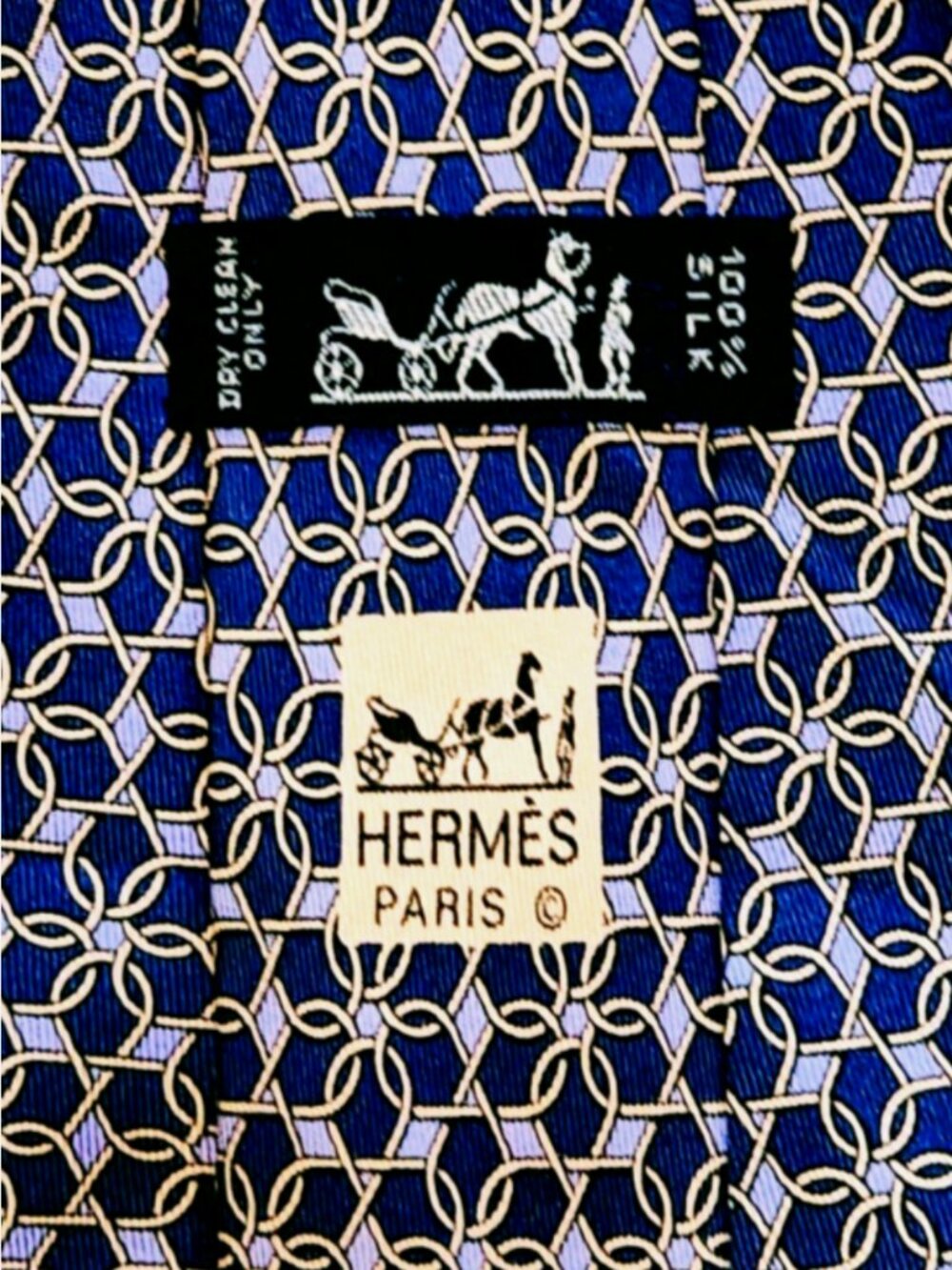 Hermes Navy Light Blue & Gray Geometric Lattice Men's Tie Silk 7884 MA